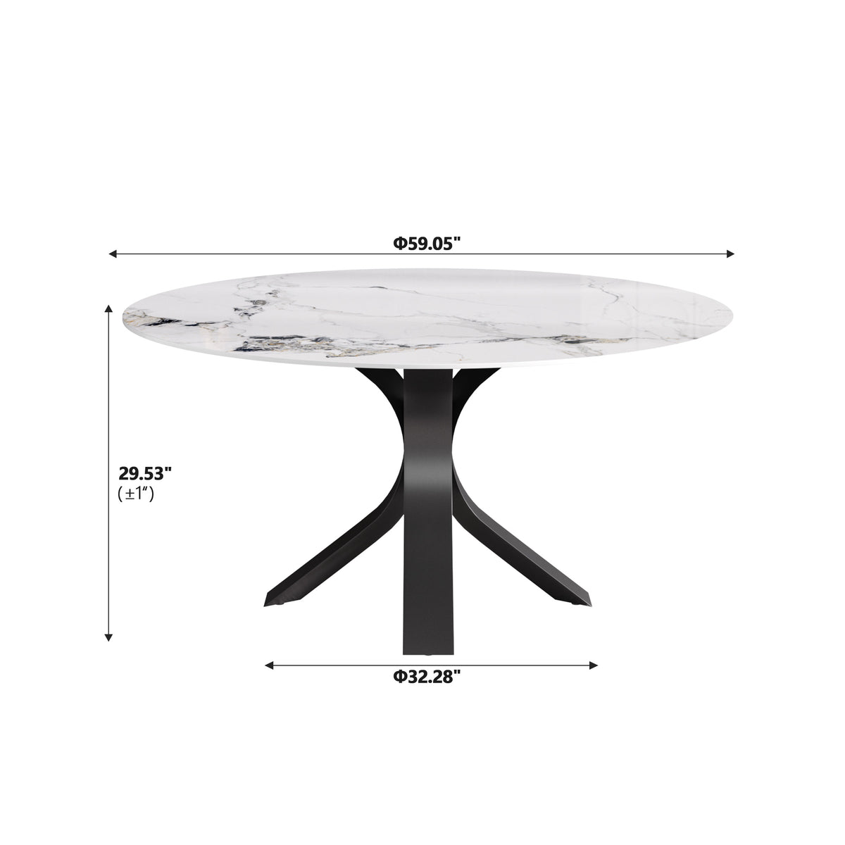 2 Sizes & 3 Colors Round Marble-Pattern Dining Table – Optional Rotating Lazy Susan, 2-Tone X-Shaped Metal Legs