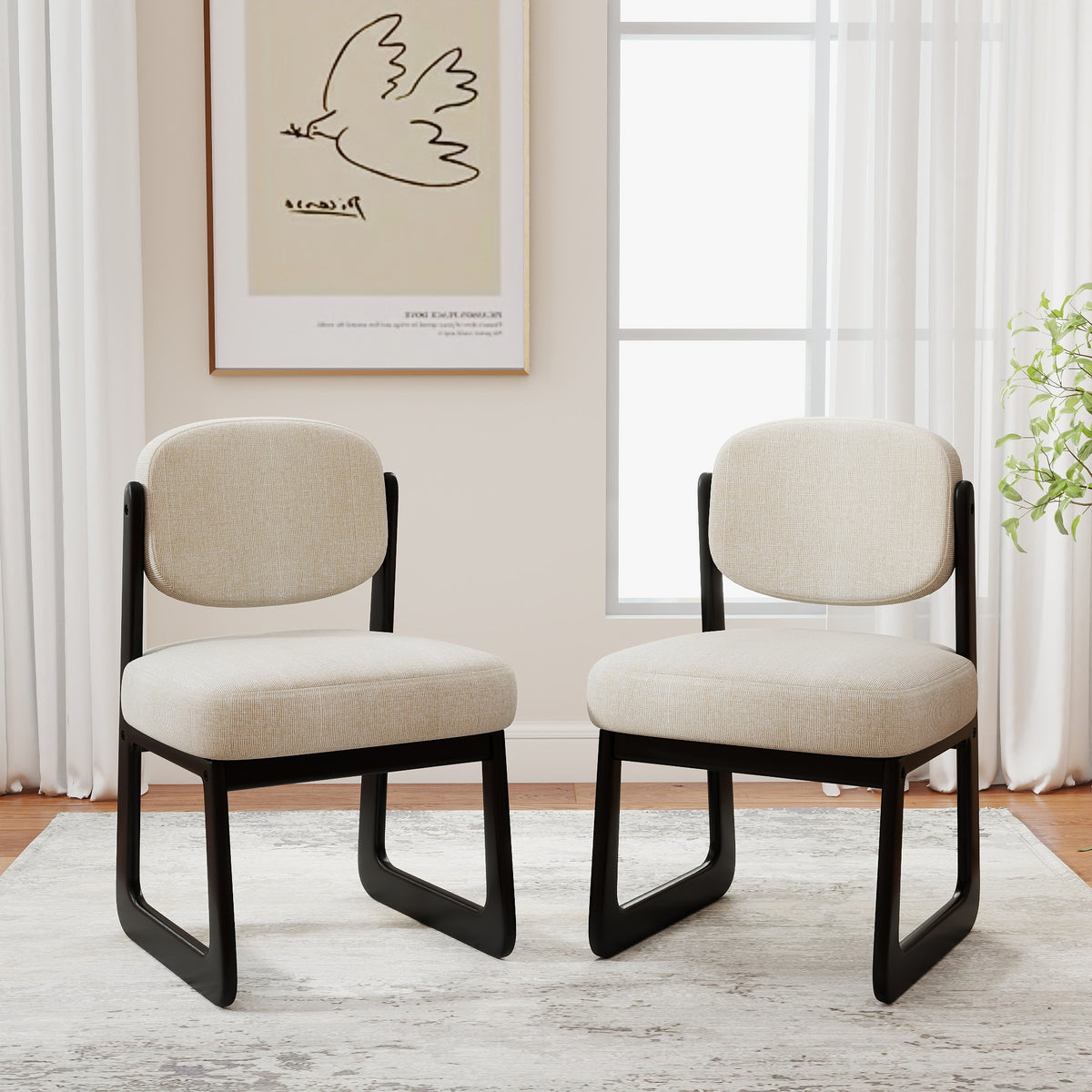 Minimalist Linen Fabric Dining Chair Set – Solid Wood Frame, 2-Pack / 4-Pack Optional