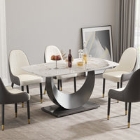 63″ Light Luxury Sintered Stone Dining Table with Stainless Steel Base,Dining Table for 6 Person for Dining Room, White Tabletop