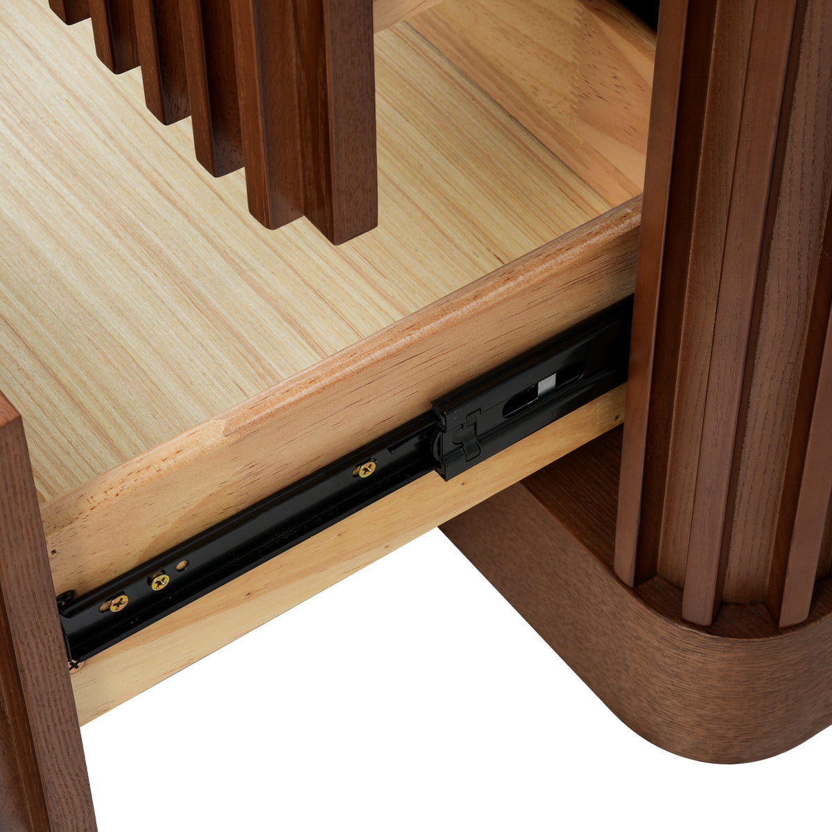 Fluted Solid Wood Nightstand with 2 Drawers, Vintage Rounded Bedside Cabinet for Bedroom Storage