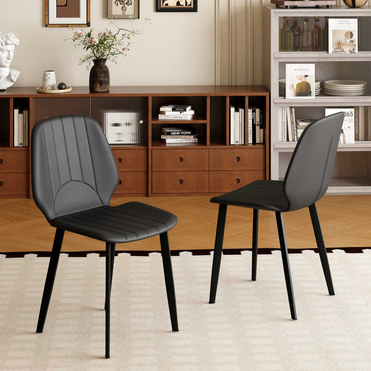 Modern Vertical Stitch PU Upholstered Dining Chair Set – 2 Color Options, 2-Pack / 4-Pack Available