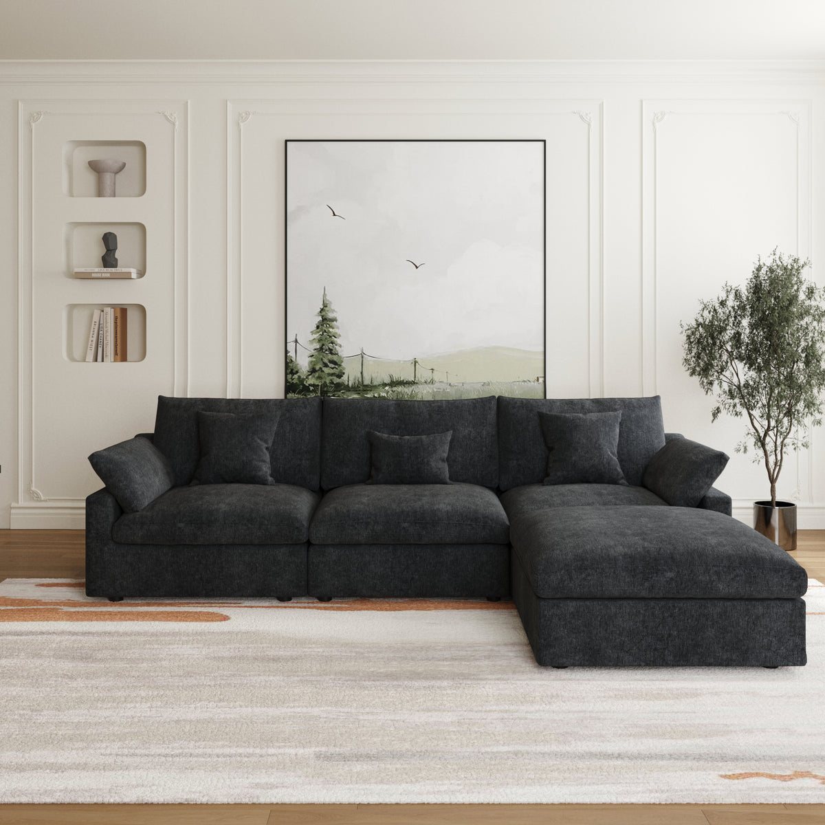 Modular Sofa – Multi-Color Chenille Fabric with Ottoman, Configurable Sectional for Living Room