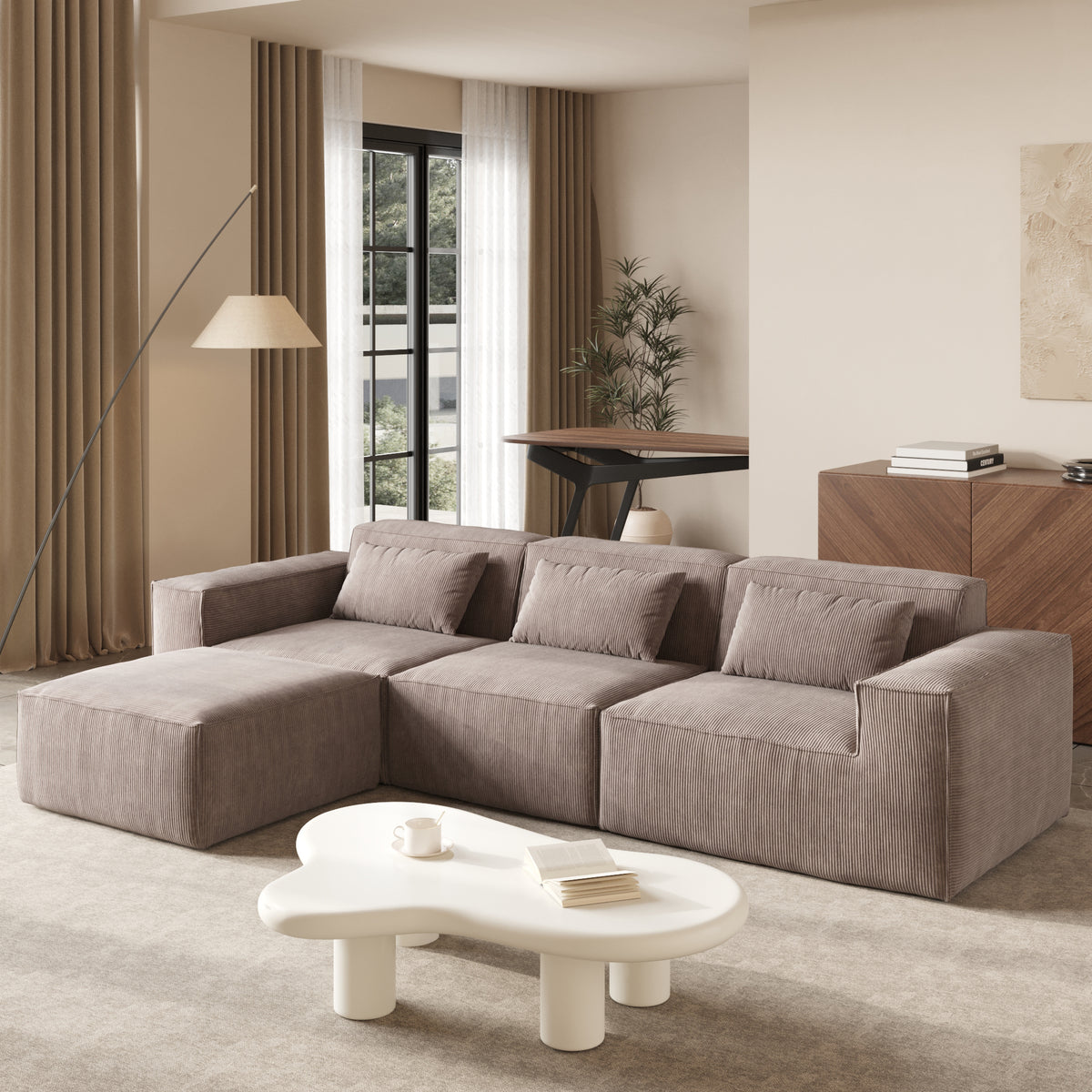 Compressible Modular Sectional Sofa – Cloud Velvet Fabric + Flexible Assembly, Minimalist Relaxed Vibe Living Room Sofa