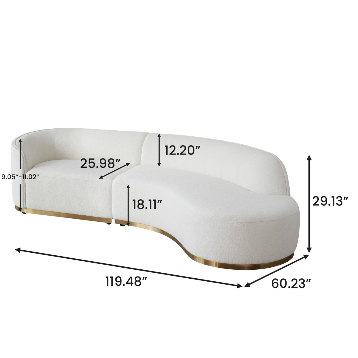 Contemporary Curved Couch in Sherpa Cover