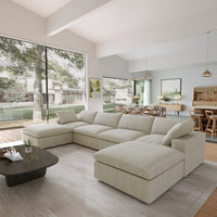 Sky Cloud Sectional Sofa | Pet-Friendly Cover 160-Inch Linen U-Shaped Sectionals 6-Seaters