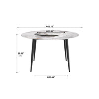 2 Sizes Round Sintered Stone Dining Table – Optional Rotating Lazy Susan, Black Metal Legs, Marble Pattern Tabletop for Modern Home