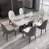 2 Sizes & 3 Colors Rectangular Dining Table – Artistic Cutout Metal Pedestal Base