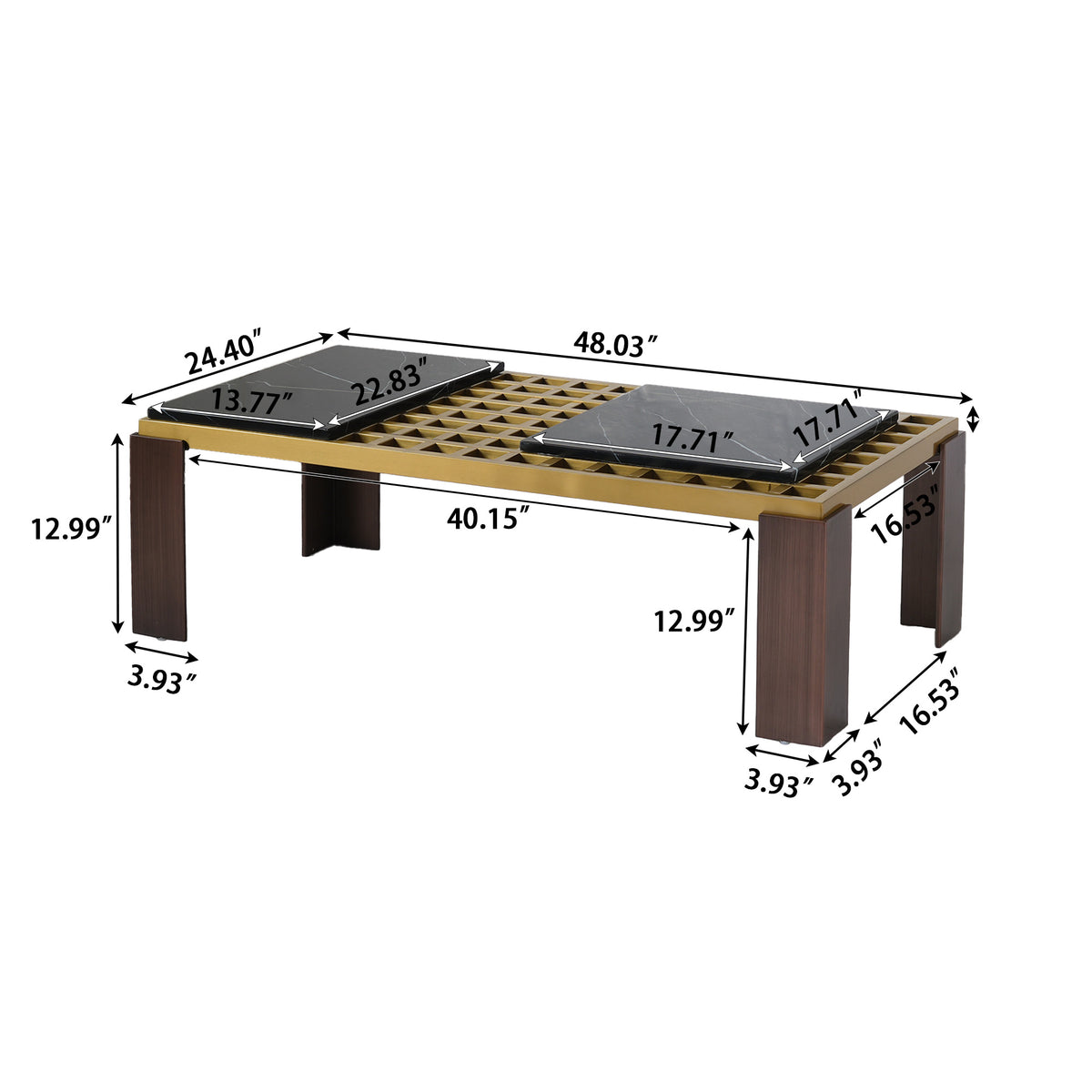 Modern Coffee Table with Artificial Marble Tops, Stainless Steel Grid, and Iron Legs
