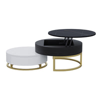 Lift-Top Nesting Coffee Table with Storage – 2 Tabletop Options (Black/White Sintered Stone)