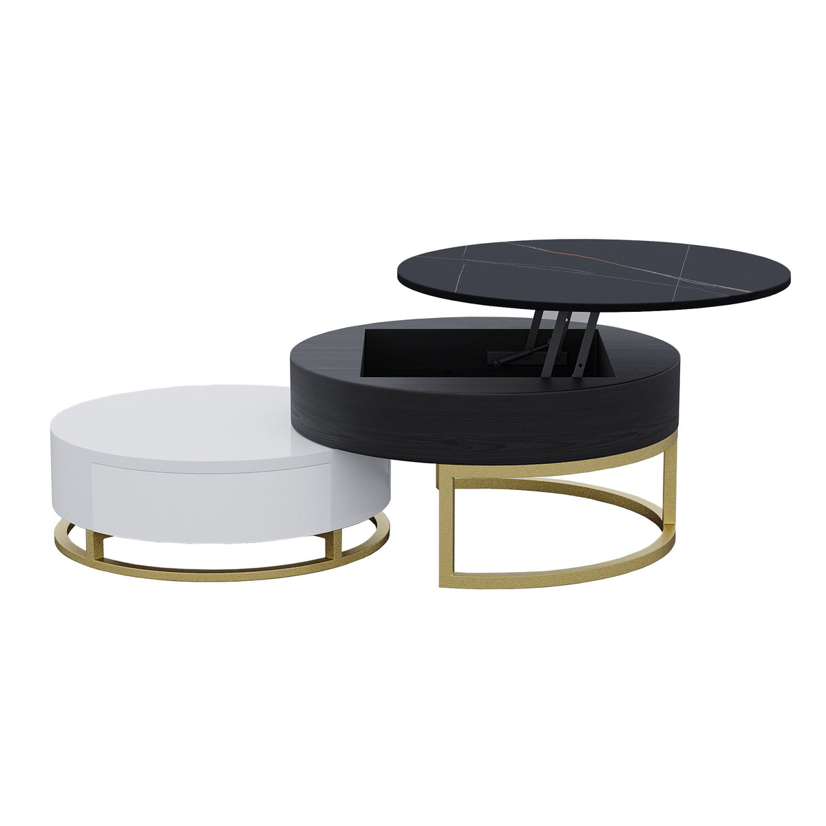 Lift-Top Nesting Coffee Table with Storage – 2 Tabletop Options (Black/White Sintered Stone)