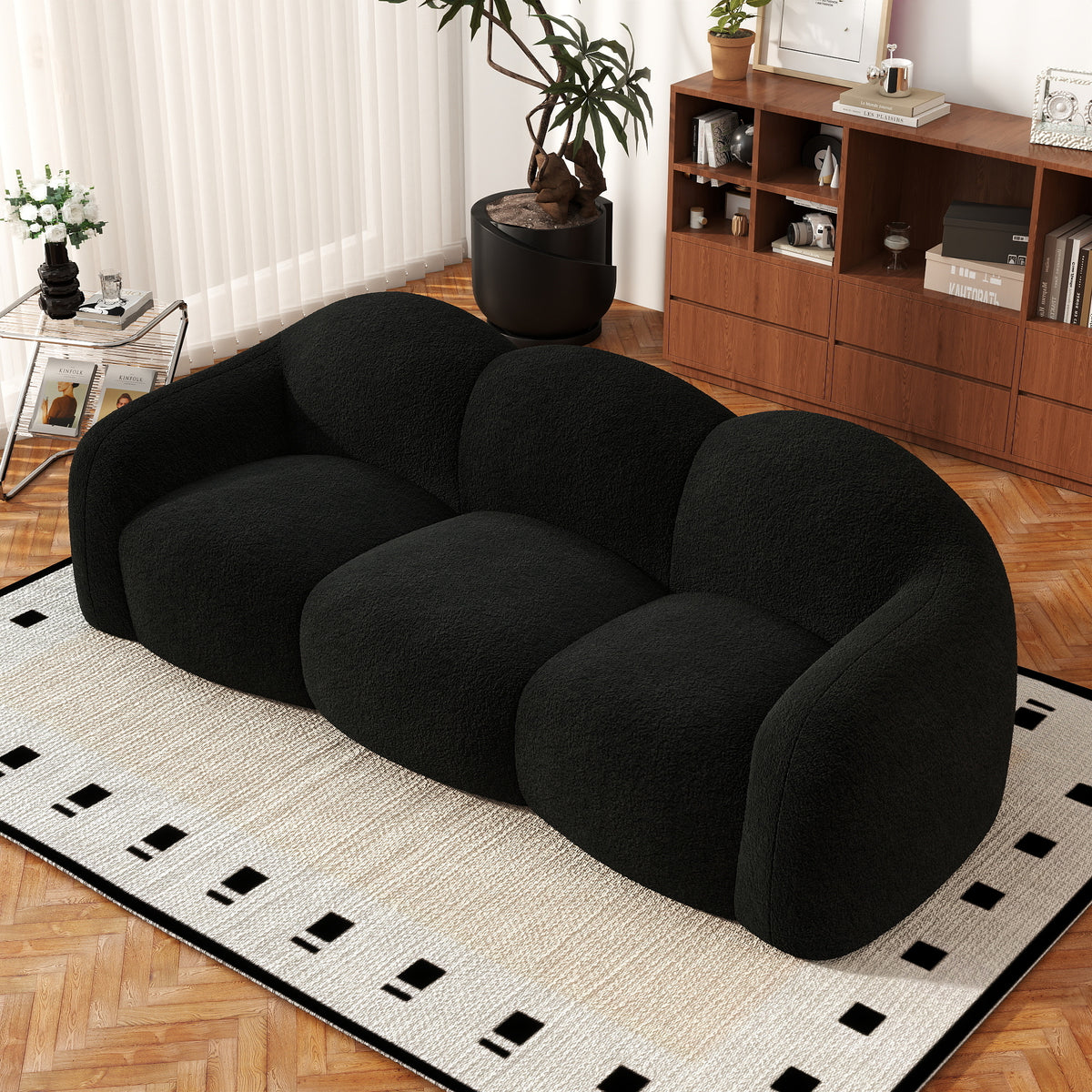 Double Armrest Cloud Sofa, Compressed Pure Sponge Teddy Velvet Couch, 4 Color Options Plush Upholstered Sofa for Living Room