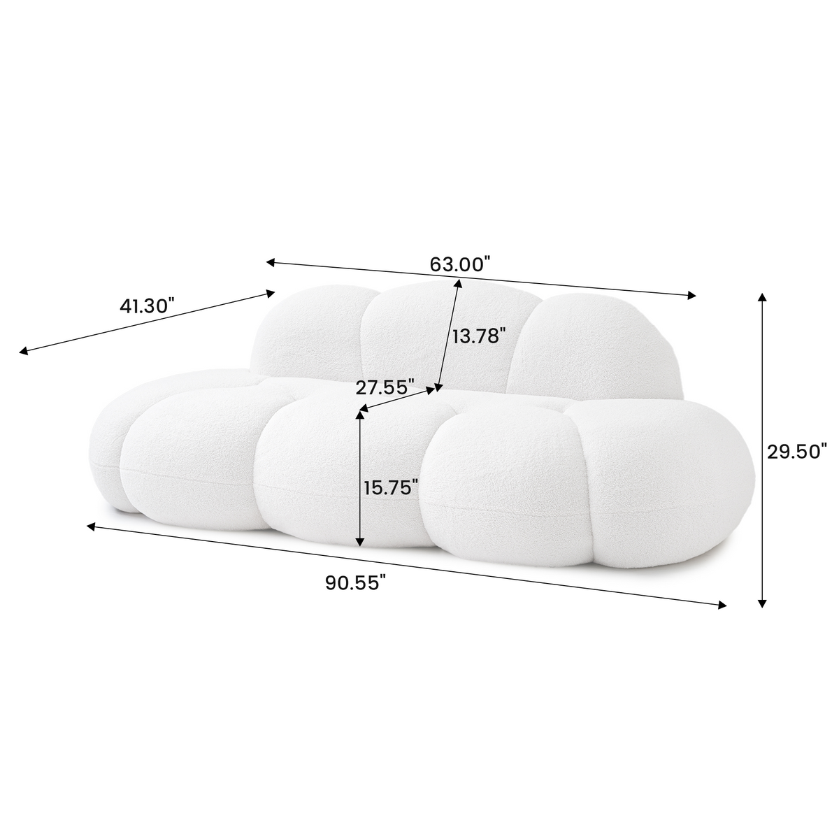 Cloud-Shaped Teddy Fleece Sofa – White Plush Fabric, Artistic Design for Living Room Light Luxury Leisure Area