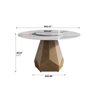 2 Sizes & 2 Colors Round Dining Table – Optional Rotating Lazy Susan, Gold-Geometric Pedestal Base
