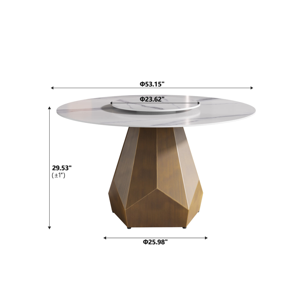 2 Sizes & 2 Colors Round Dining Table – Optional Rotating Lazy Susan, Gold-Geometric Pedestal Base