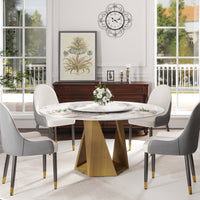 3 Color Round Tabletop Dining Table (53/59inch) – Optional Rotating Lazy Susan, 2-Tone Legs (Black/Antique Brass) for Modern Home