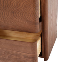 Curved 2-Drawer Solid Wood Nightstand – Modern Minimalist Bedside Table with Natural Grain