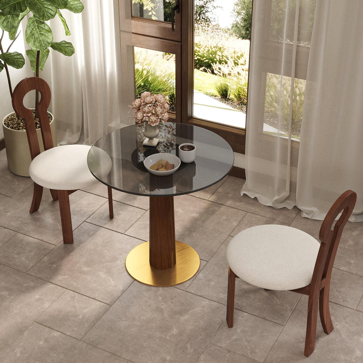 Light Luxury Conversation Table – Multi-Shape & Material Options + Column-Pattern Solid Wood Leg, Light Retro Leisure Table