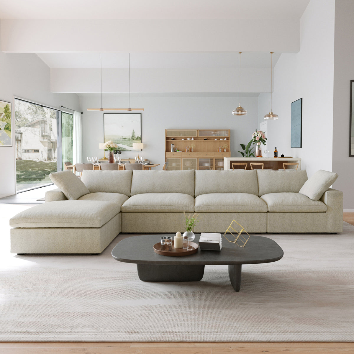 Sky Cloud Sectional Sofa | Modular Washable 160-Inch Linen L-Shaped Sectionals 5-Seaters