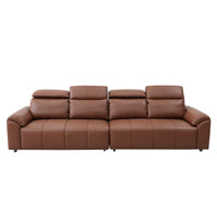 4-Seater Leather Look Sofa with Adjustable Headrests & Side Pocket Storage