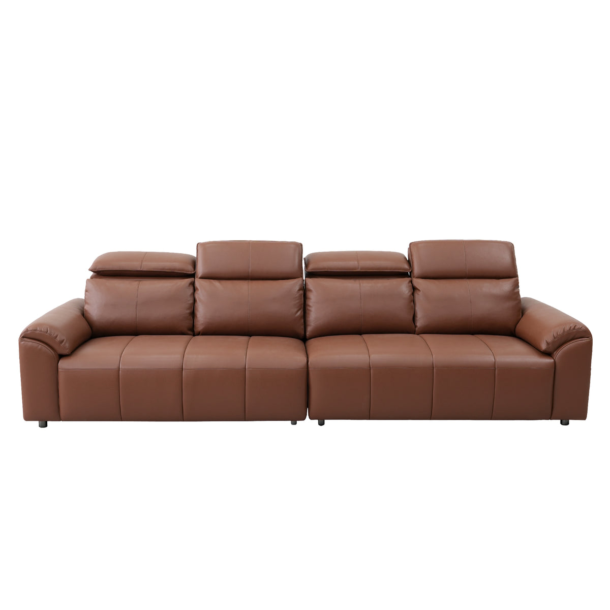 4-Seater Leather Look Sofa with Adjustable Headrests & Side Pocket Storage