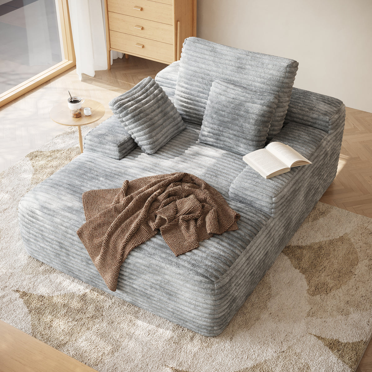 Modular Corduroy Lazy Sofa – Convertible Single Chaise Lounge with Pillows for Living Room/Bedroom