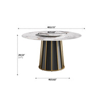 2 Sizes & 3 Colors Round Marble-Pattern Dining Table – Optional Rotating Lazy Susan, Black & Gold Metal Pedestal Base
