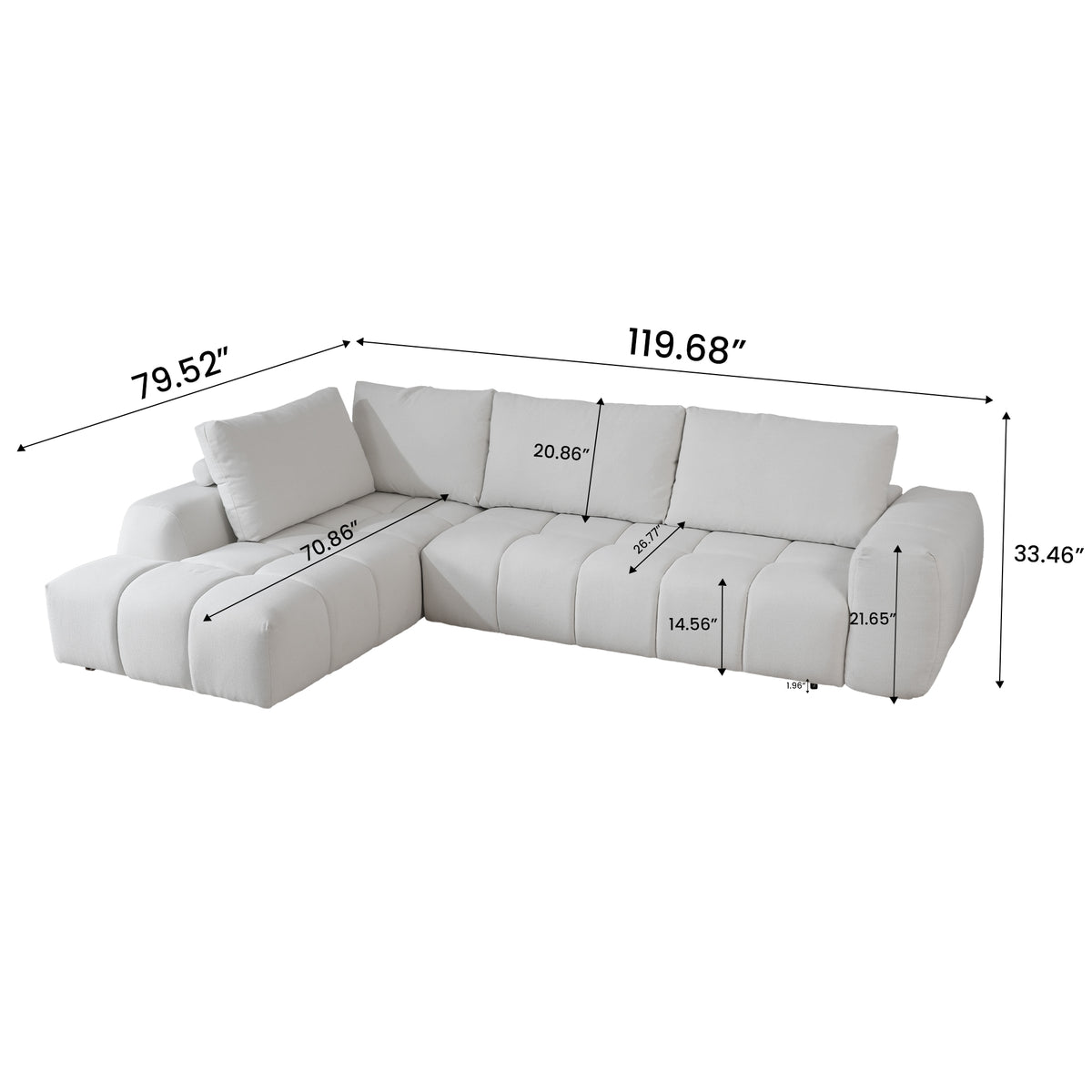 L-Shaped Sectional Sofa with Oversized Grid Cushions & Fixed Chaise