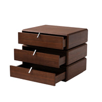 Rotating 3-Drawer Walnut Nightstand – Modern Rotatable Bedside Table with Metal Handles