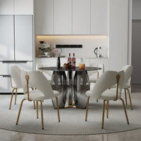 Mirrored Base Round Dining Table – 2 Color/Size Marble Tabletop Options, Optional Lazy Susan
