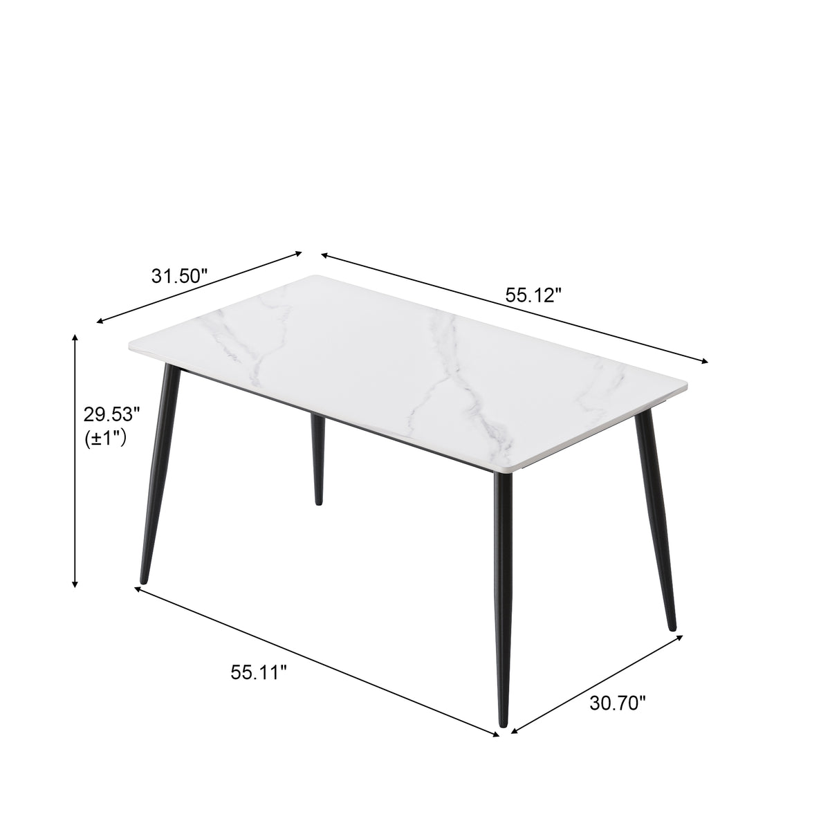 3 Sizes & 3 Colors Rectangular Dining Table – 2-Tone Tapered Metal Legs