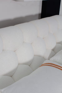 Bubble Tufted Platform Bed – Lamb Wool Upholstered Bed Available in Queen (60×80in) & King (76×80in) Frame Sizes