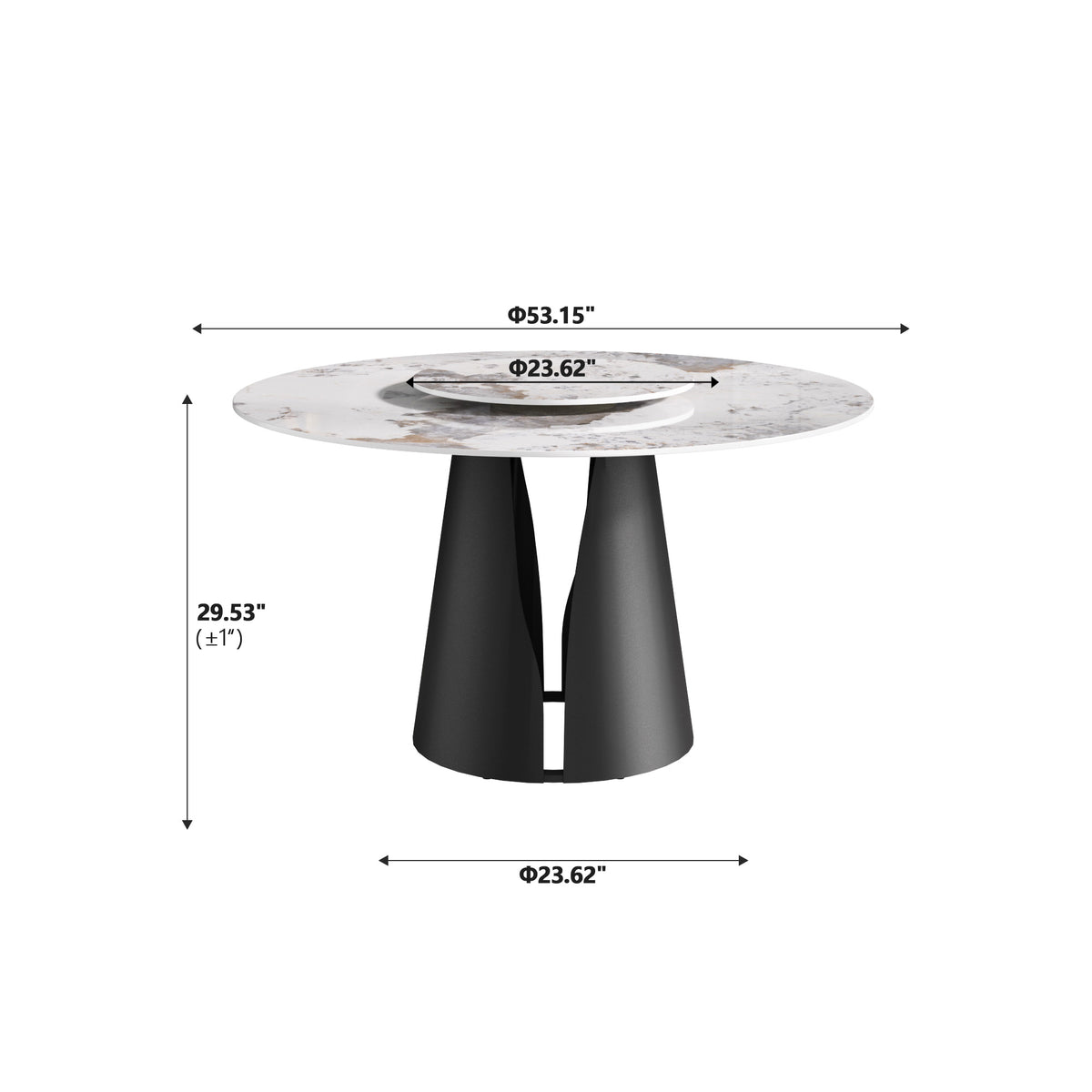 2 Sizes Round Pandora-Color Dining Table – Optional Rotating Lazy Susan, Black Pedestal Base