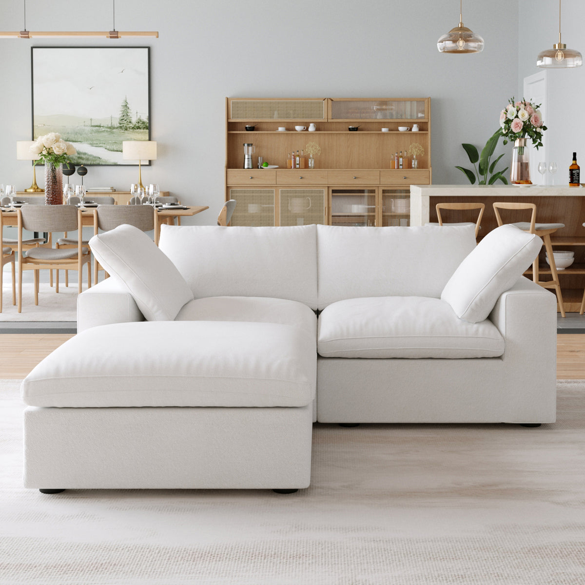 Sky Cloud Sectional Sofa | Pet-Friendly Cover 80-Inch Linen L-Shaped Sectionals 3-Seaters