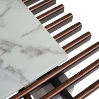 Slatted Coffee Table with Artificial Marble Tops & Iron Legs – Modern Center Table
