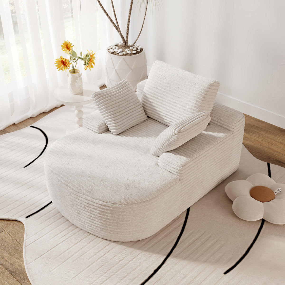 Double Armrest Chaise Lounge Lazy Sofa, Compressed Full Sponge Single Couch, 4 Color Options Corduroy Accent Chair