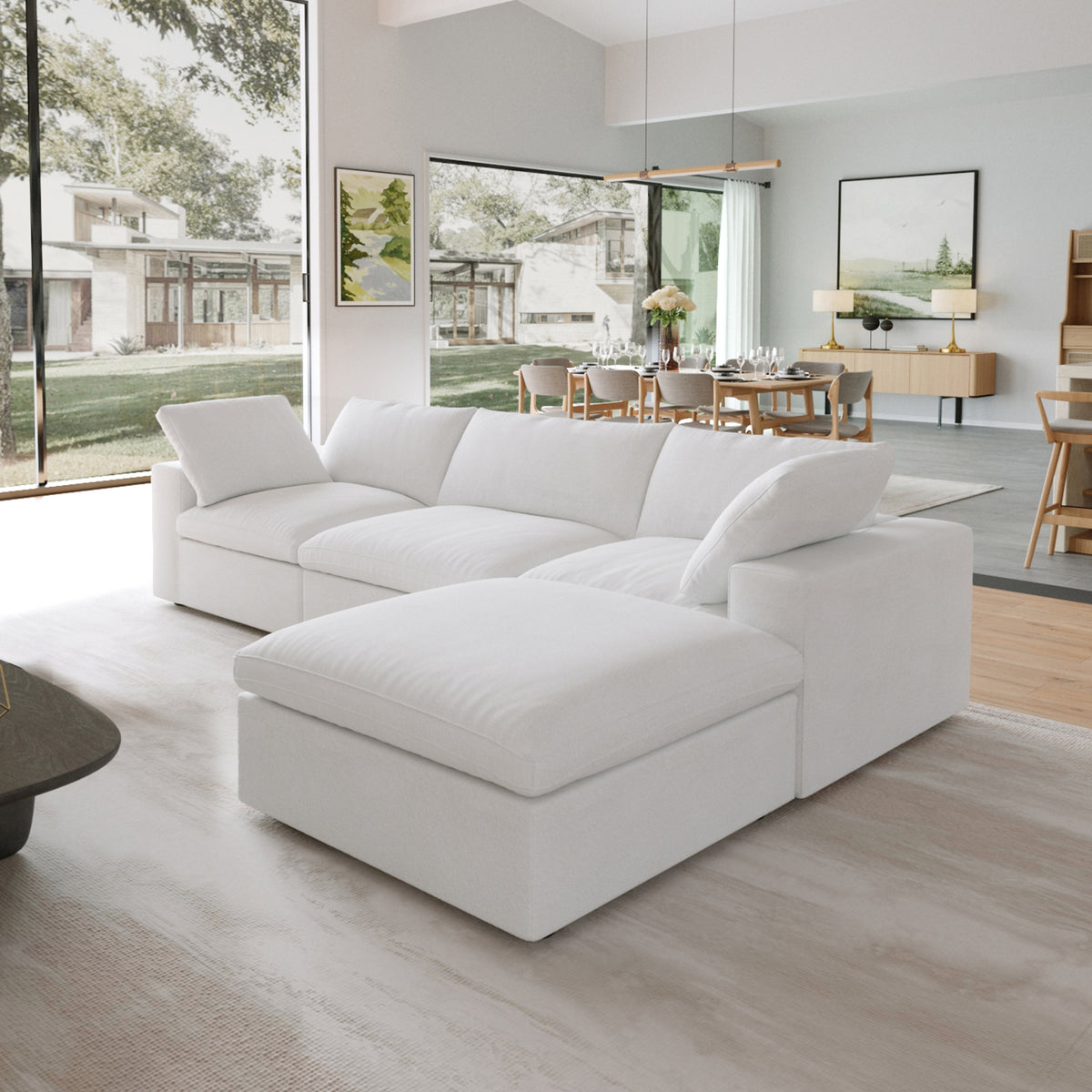 Enlarge the Product Image Button Sky Cloud Sectional Sofa | Washable Cover 120-Inch Linen L-Shaped Sectionals 4-Seaters