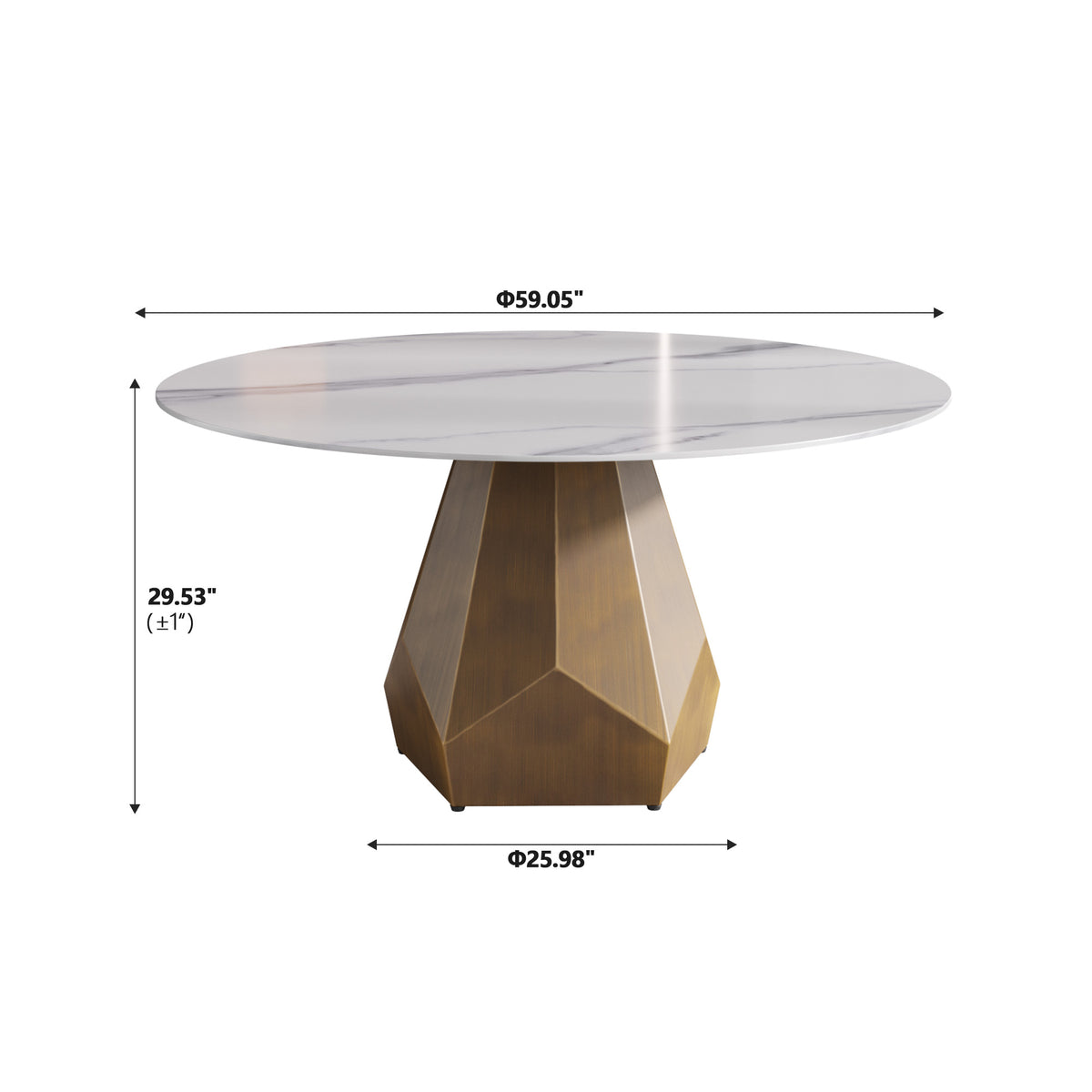 2 Sizes & 2 Colors Round Dining Table – Optional Rotating Lazy Susan, Gold-Geometric Pedestal Base