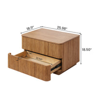 Fluted Wood 2-Drawer Nightstand, Smooth Curved Trim Wooden Bedside Storage Cabinet for Minimalist Bedroom
