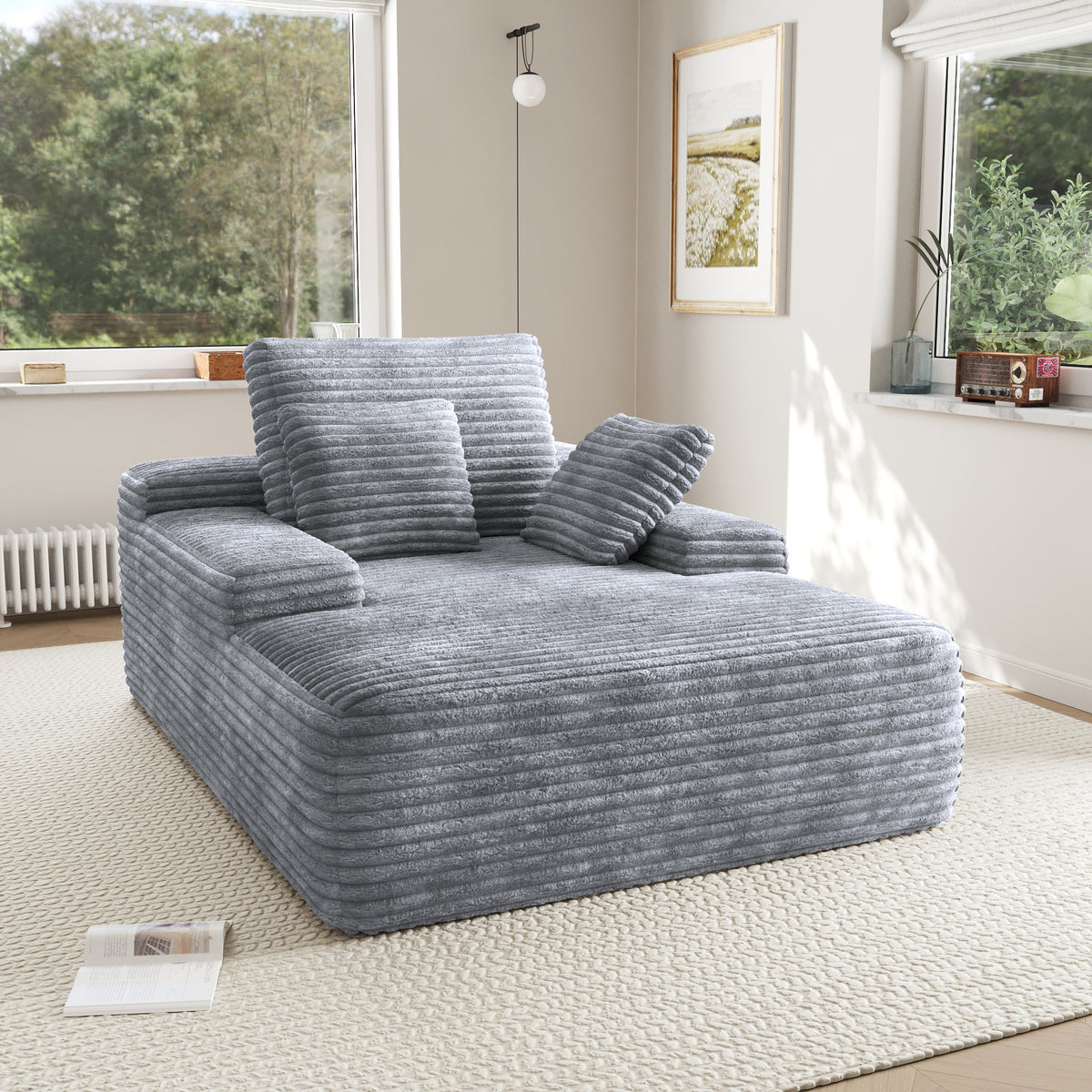Modular Corduroy Lazy Sofa – Convertible Single Chaise Lounge with Pillows for Living Room/Bedroom