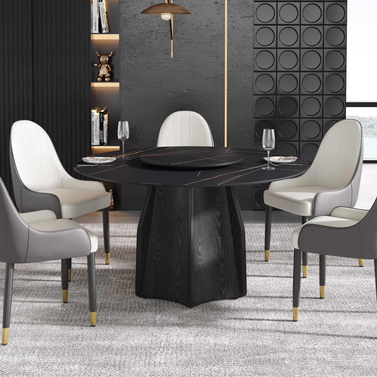 2 Sizes, 3 Tabletop Colors & 2 Leg Colors Round Dining Table – Optional Rotating Lazy Susan