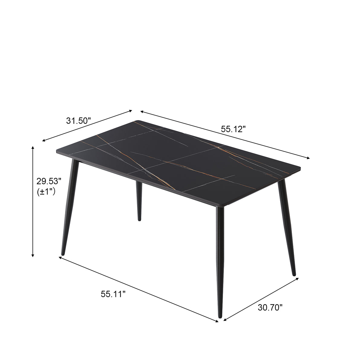 3 Sizes & 3 Colors Rectangular Dining Table – 2-Tone Tapered Metal Legs