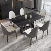2 Sizes & 3 Colors Rectangular Dining Table – Artistic Cutout Metal Pedestal Base