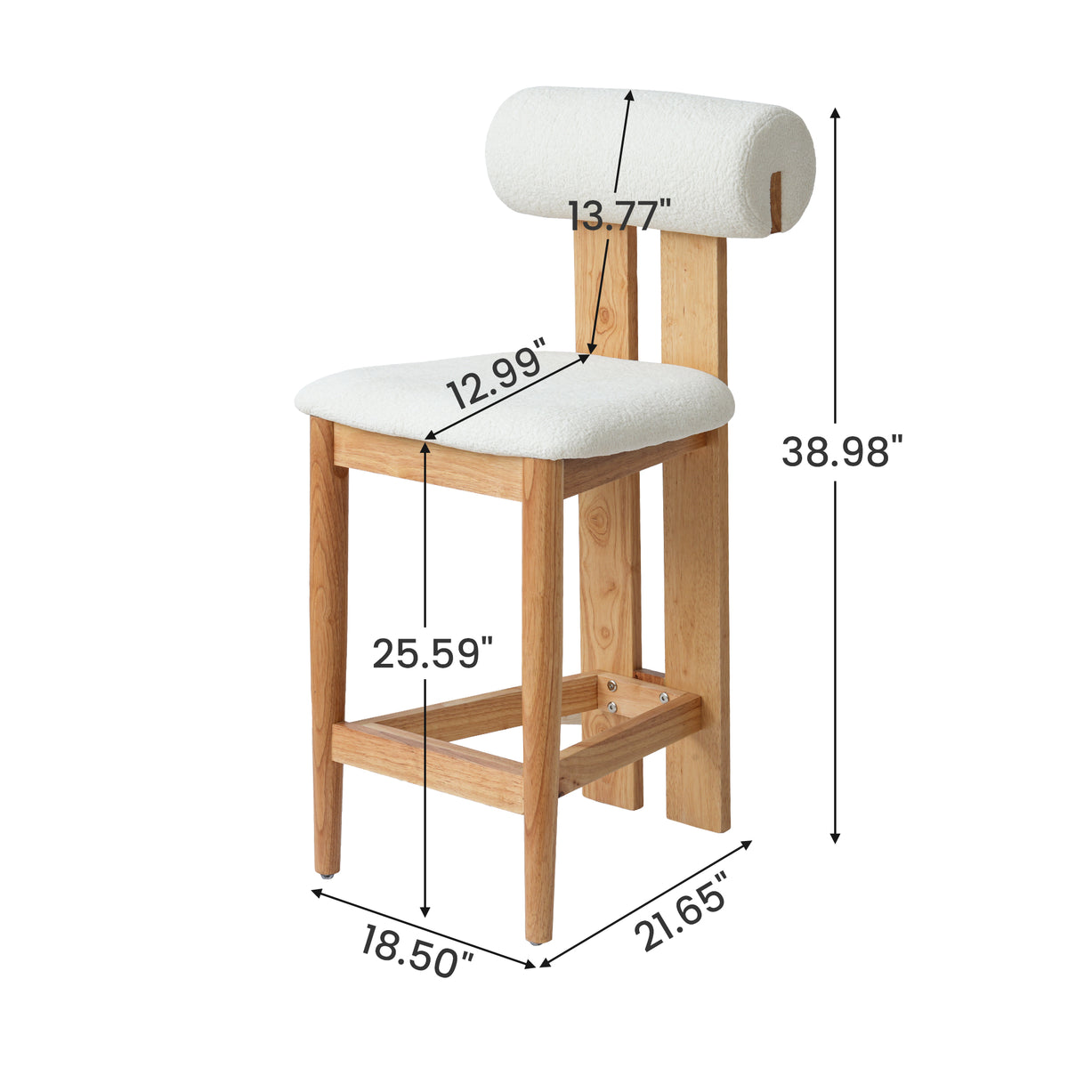Minimalist Upholstered Counter Bar Stool Set, Solid Wood Frame, 2-Pack Per Box