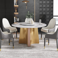 2 Sizes & 3 Colors Round Sintered Stone Dining Table – Optional Rotating Lazy Susan, Gold-Rose Gold Pedestal Base for Luxury Home