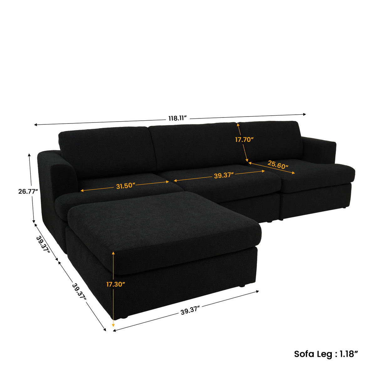 Modular L-Shaped Boucle Sectional Sofa, 2 Color Options, Freely Reconfigurable Fabric Couch with Chaise Lounge