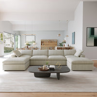 Sky Cloud Sectional Sofa | Pet-Friendly Cover 160-Inch Linen U-Shaped Sectionals 6-Seaters