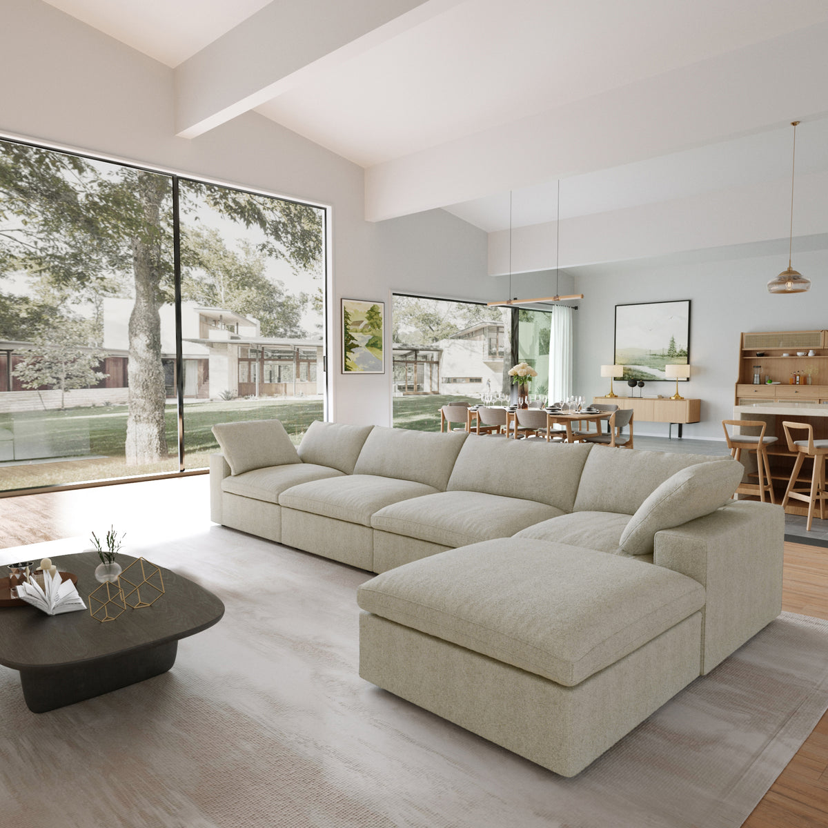 Sky Cloud Sectional Sofa | Modular Washable 160-Inch Linen L-Shaped Sectionals 5-Seaters
