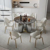 Mirrored Base Round Dining Table – 2 Color/Size Marble Tabletop Options, Optional Lazy Susan