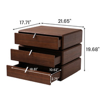 Rotating 3-Drawer Walnut Nightstand – Modern Rotatable Bedside Table with Metal Handles