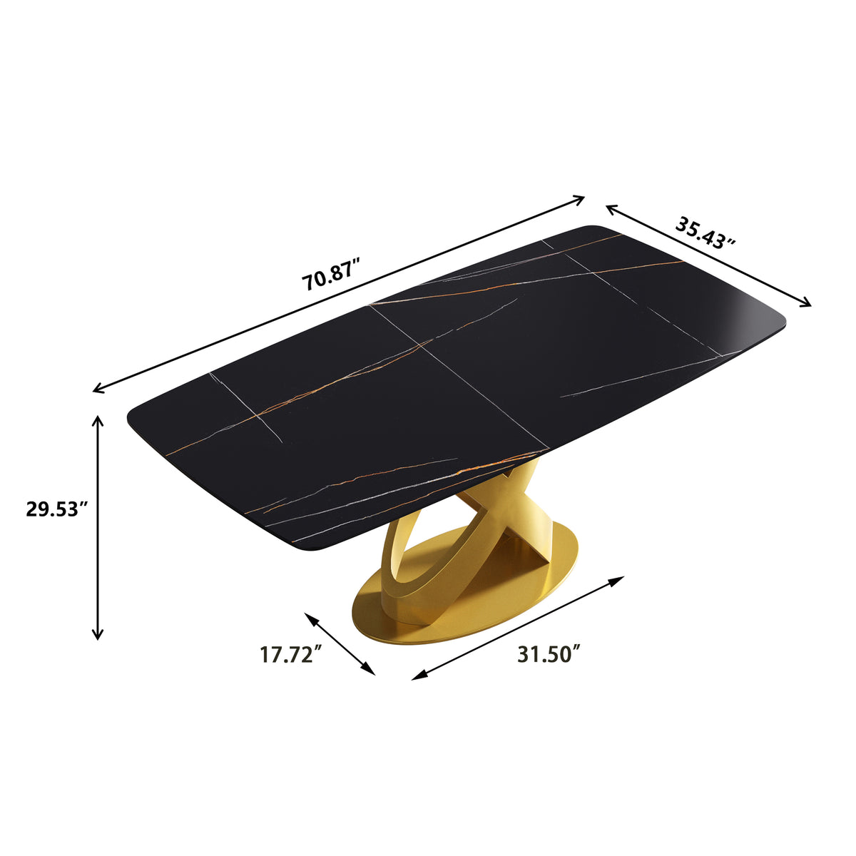 63/70.9inch Sizes & 3 Colors Rectangular Marble Dining Table – Gold/Black Carbon Steel X-Base